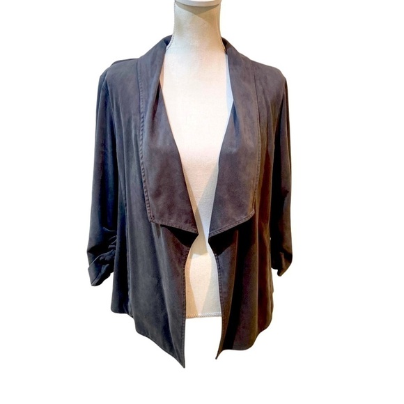 Alfani gray faux suede open front shawl collar jacket ruched sleeves size xl - Picture 1 of 7